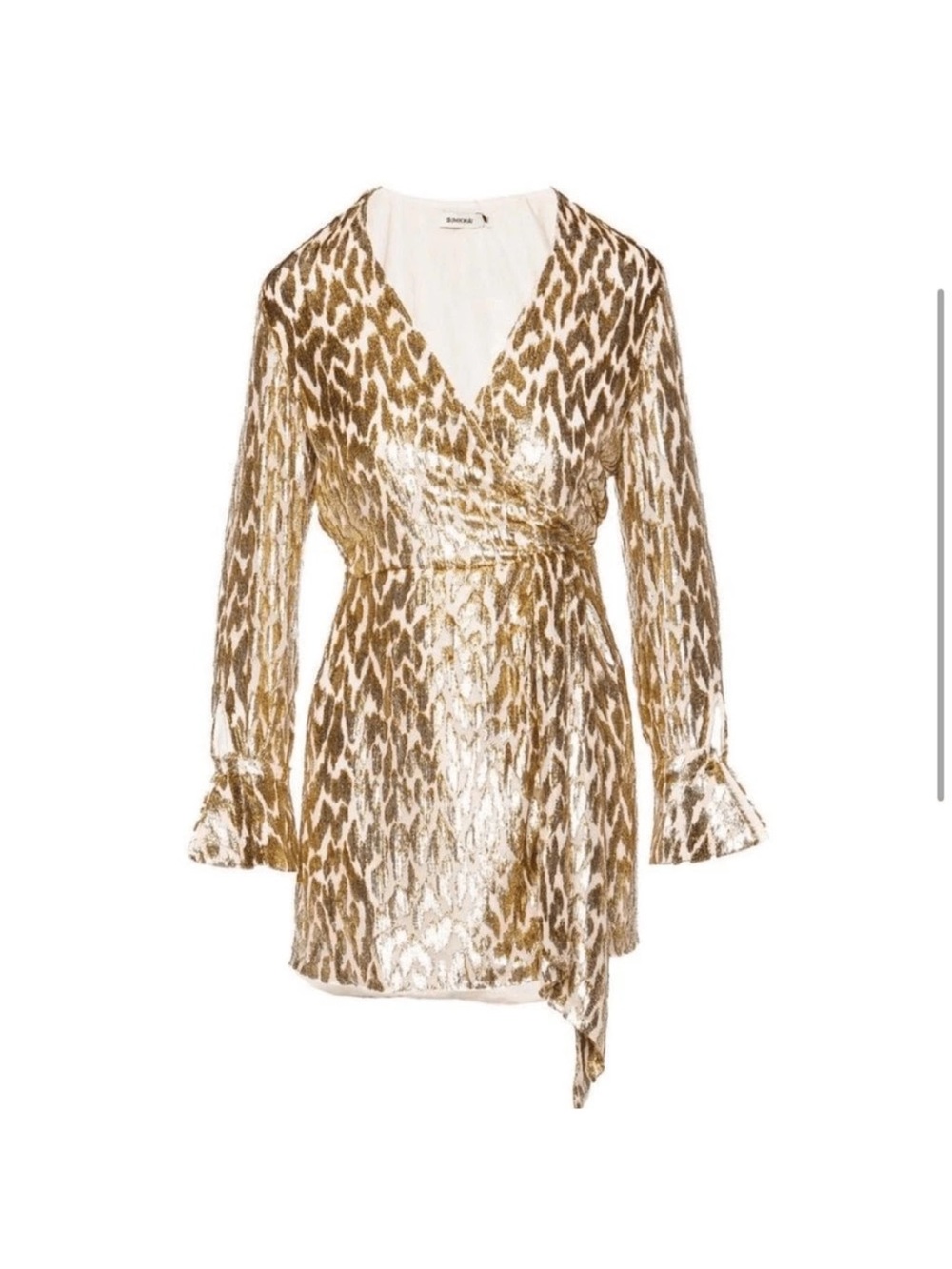 Jonathan SIMKHAI Camryn Long-Sleeve Metallic Gold Minidress Size 10